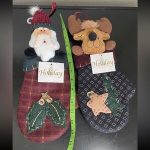Vintage Prima Creations Christmas Stocking Reindeer Santa Plush Fleece Oven Mitt